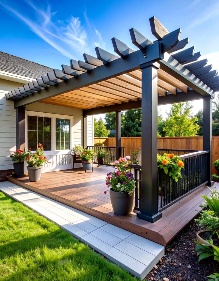 Timber pergola over outdoor entertaining area